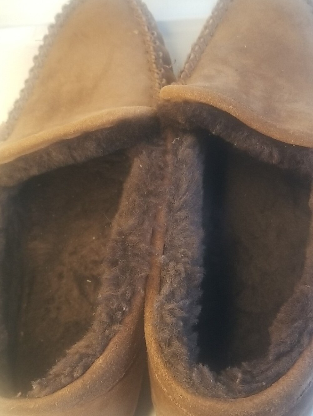 L.L. Bean Men's Brown Suede Moccasin Slippers - Dark Brown Lined Slip-Ons - Picture 4 of 10